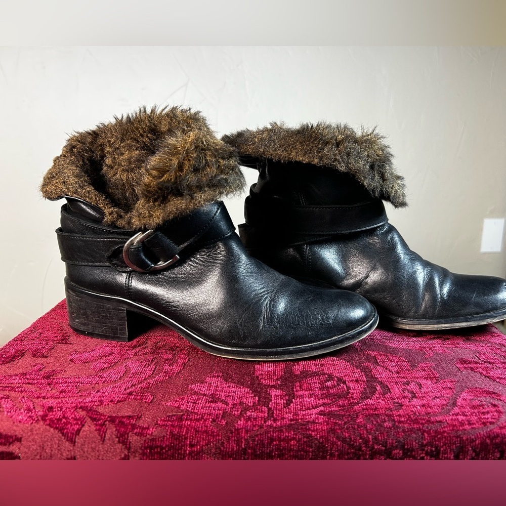 Italian Sesto Meucci Luxury Leather Biker Boots Fur Lined Size 6